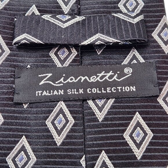 Zianetti Italian Silk Collection Tie Blue Silver Geometric 100% Silk - Picture 2 of 7